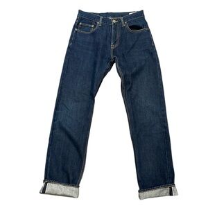 Selvedge Denim Jeans Dark Wash Red Stitch Straight Raw Hem W30
